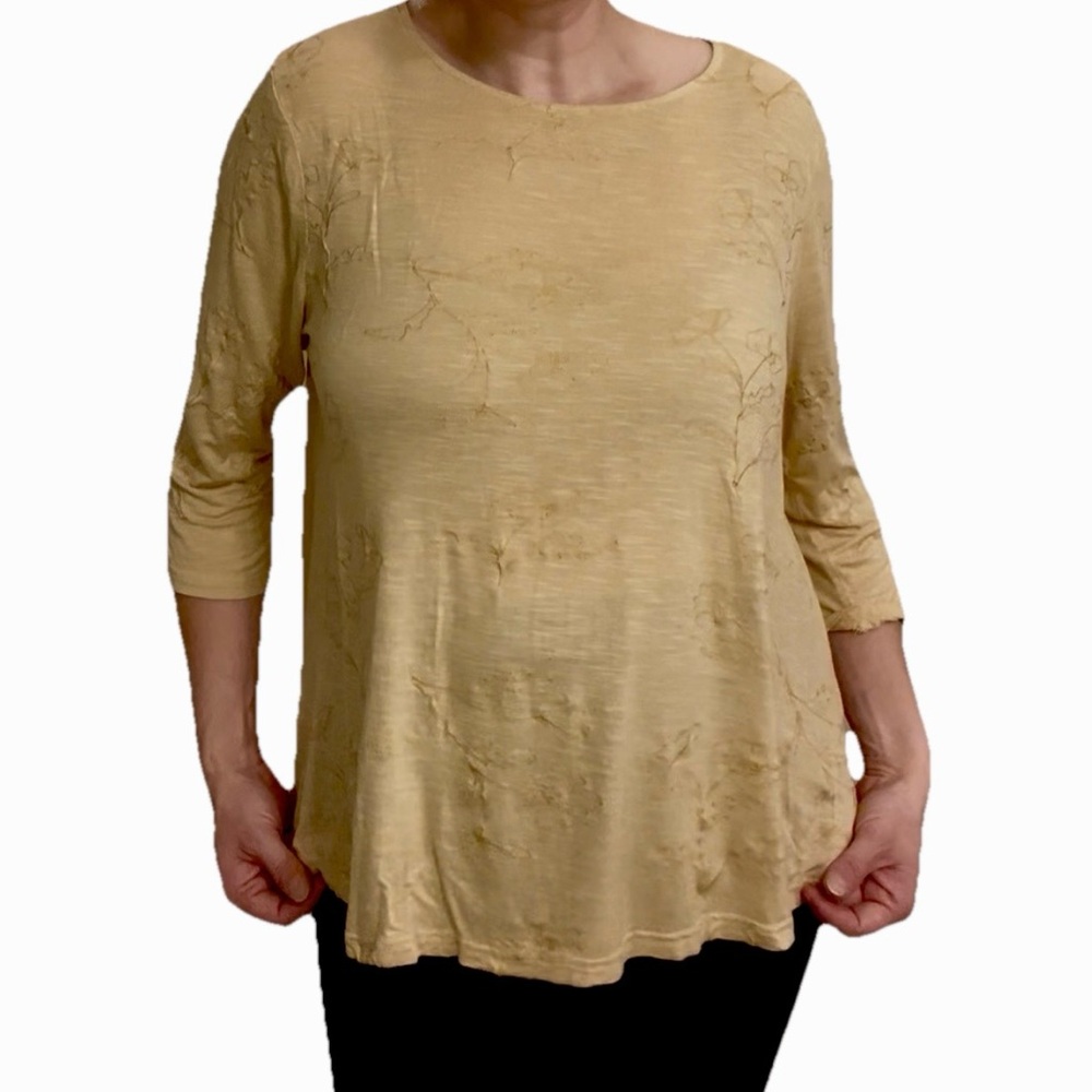 Frazzle Women's Stretch Embroidered Gold Flowers Yellow Shirt Blouse XXL